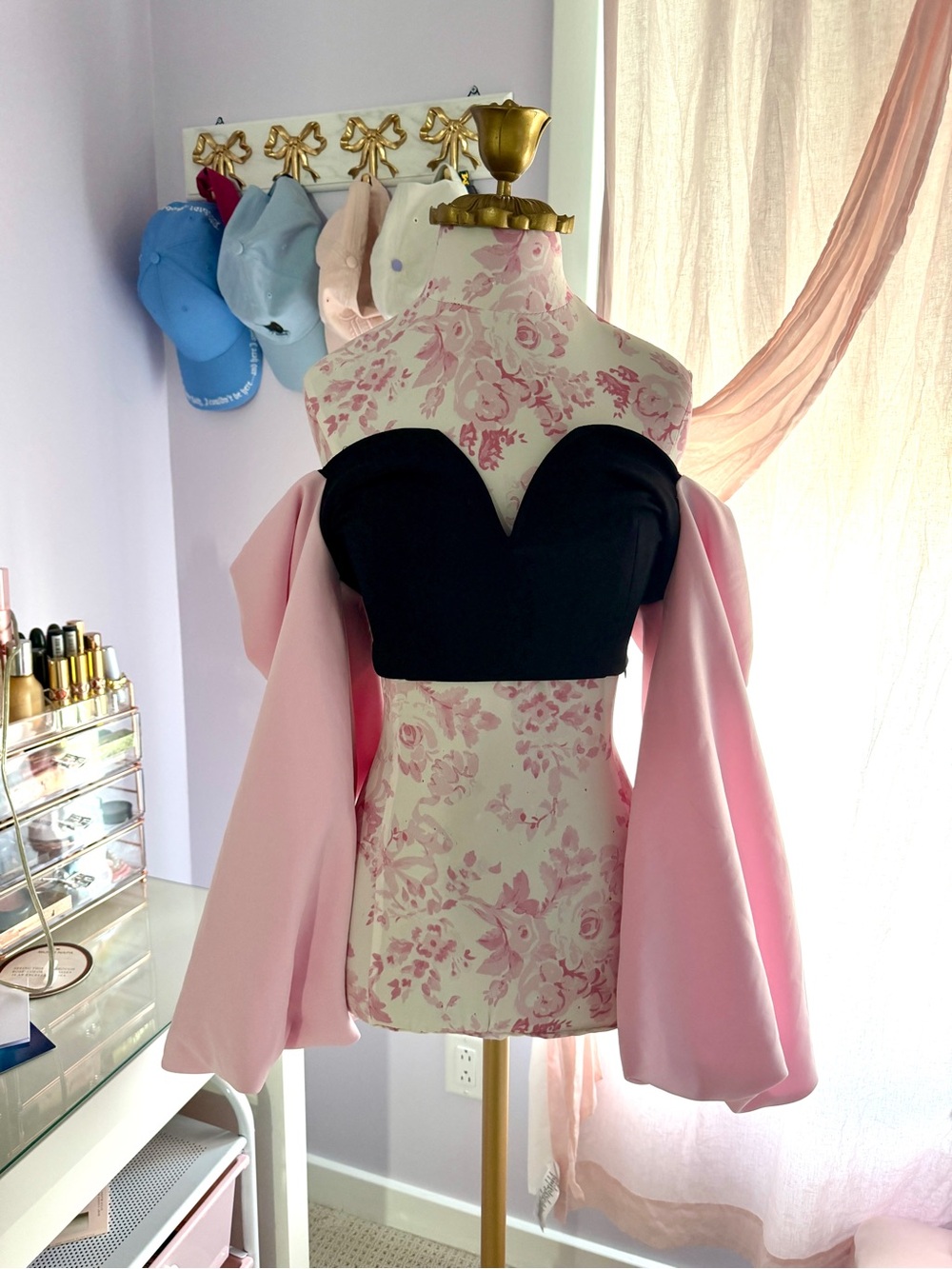 ASOS Pink Sleeve Crop Top with Black Bustier